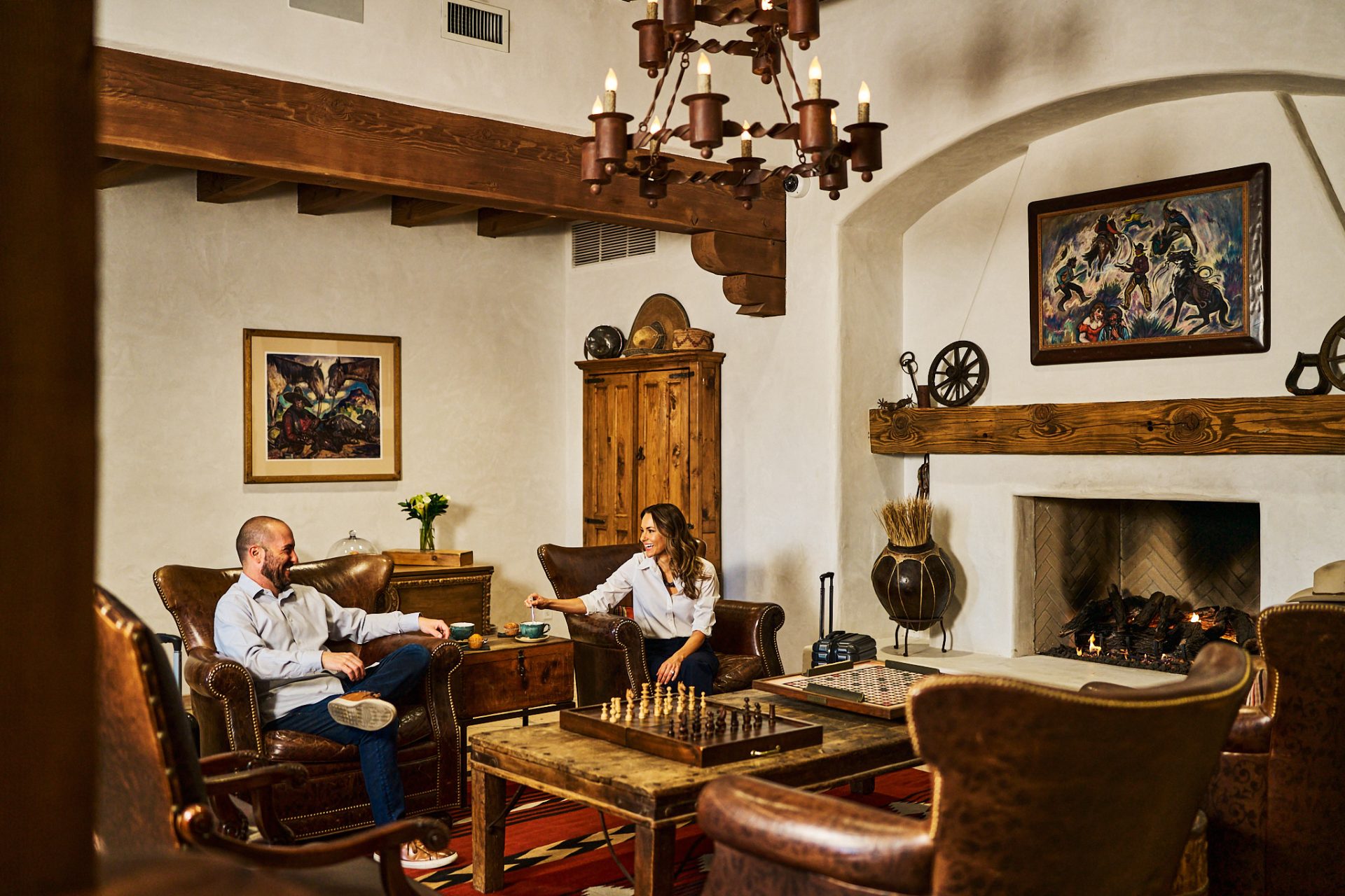 Couple enjoying quiet moment in the lobby.